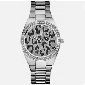 Guess bling silver cheetah stainless steel watch